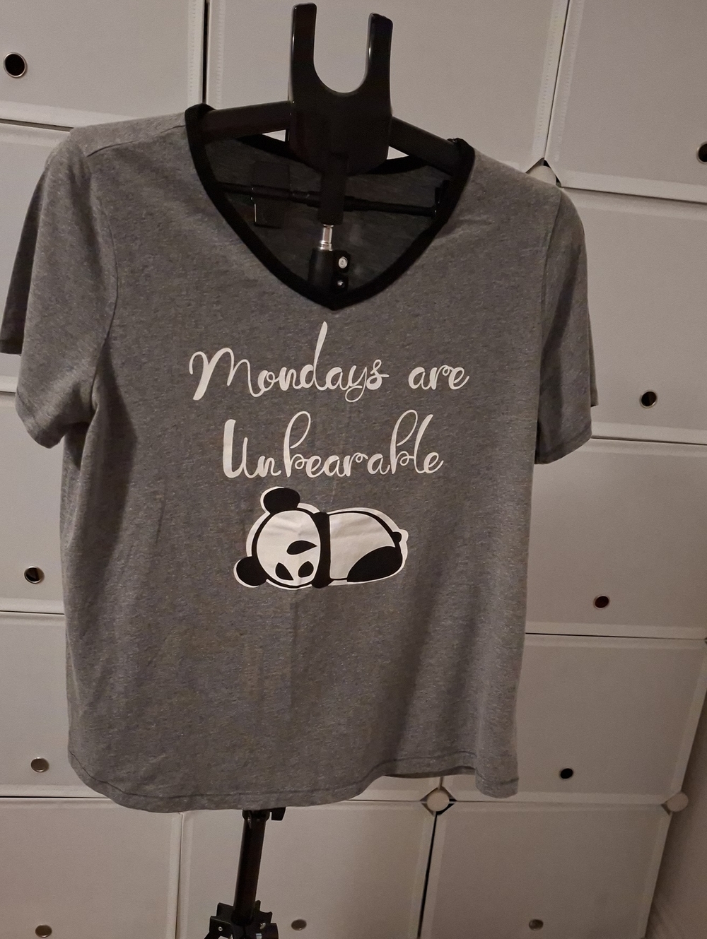 Deesse Lingerie Grey Short Sleeve Pajama Top with Panda Graphic